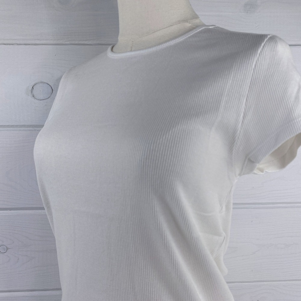 AE American Eagle Ribbed T-Shirt Layering Tee L White Stretch Base Layer 90s Y2K - Picture 4 of 14
